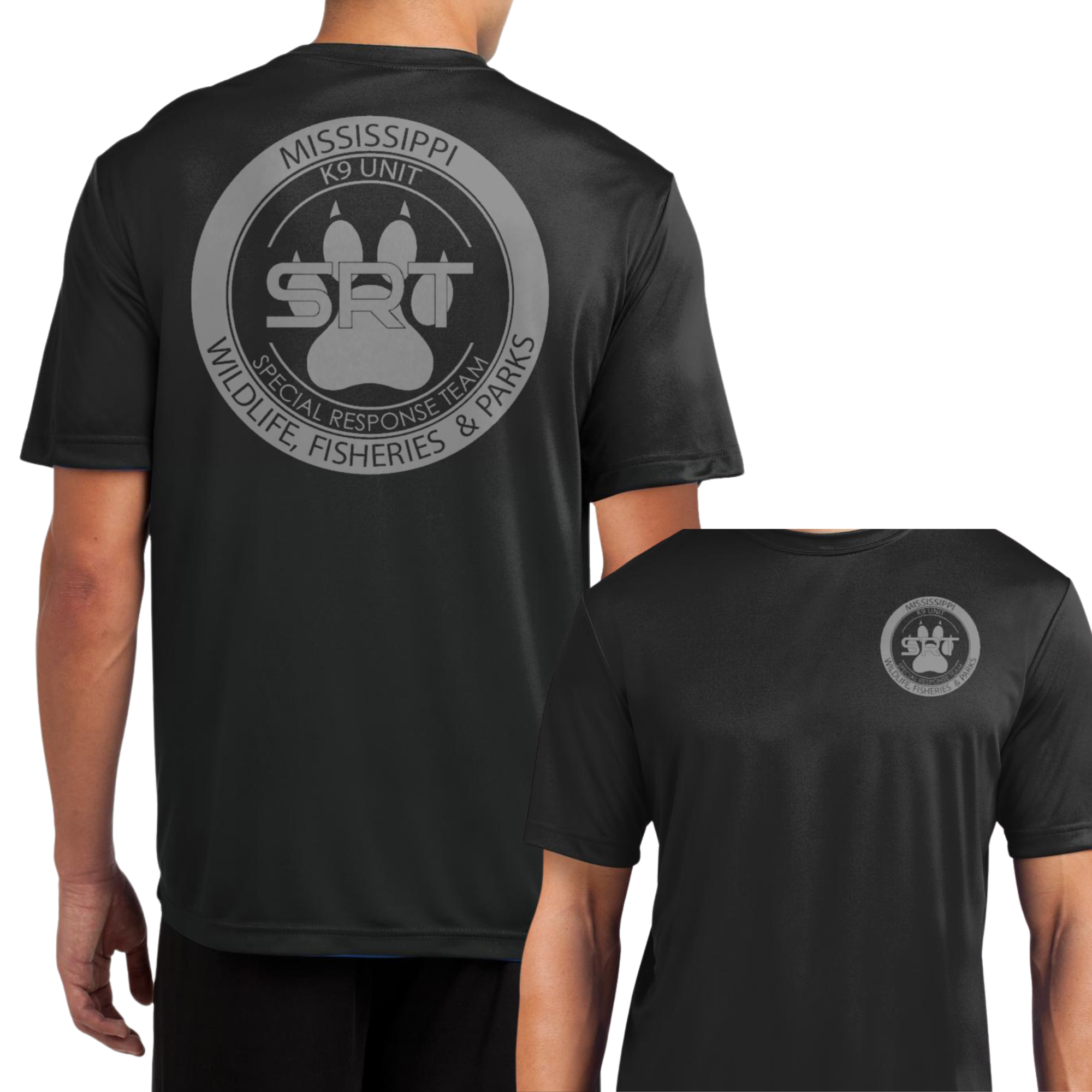 K9 Unisex Sport-tek Short Sleeve Performance Shirt (Front & Back)