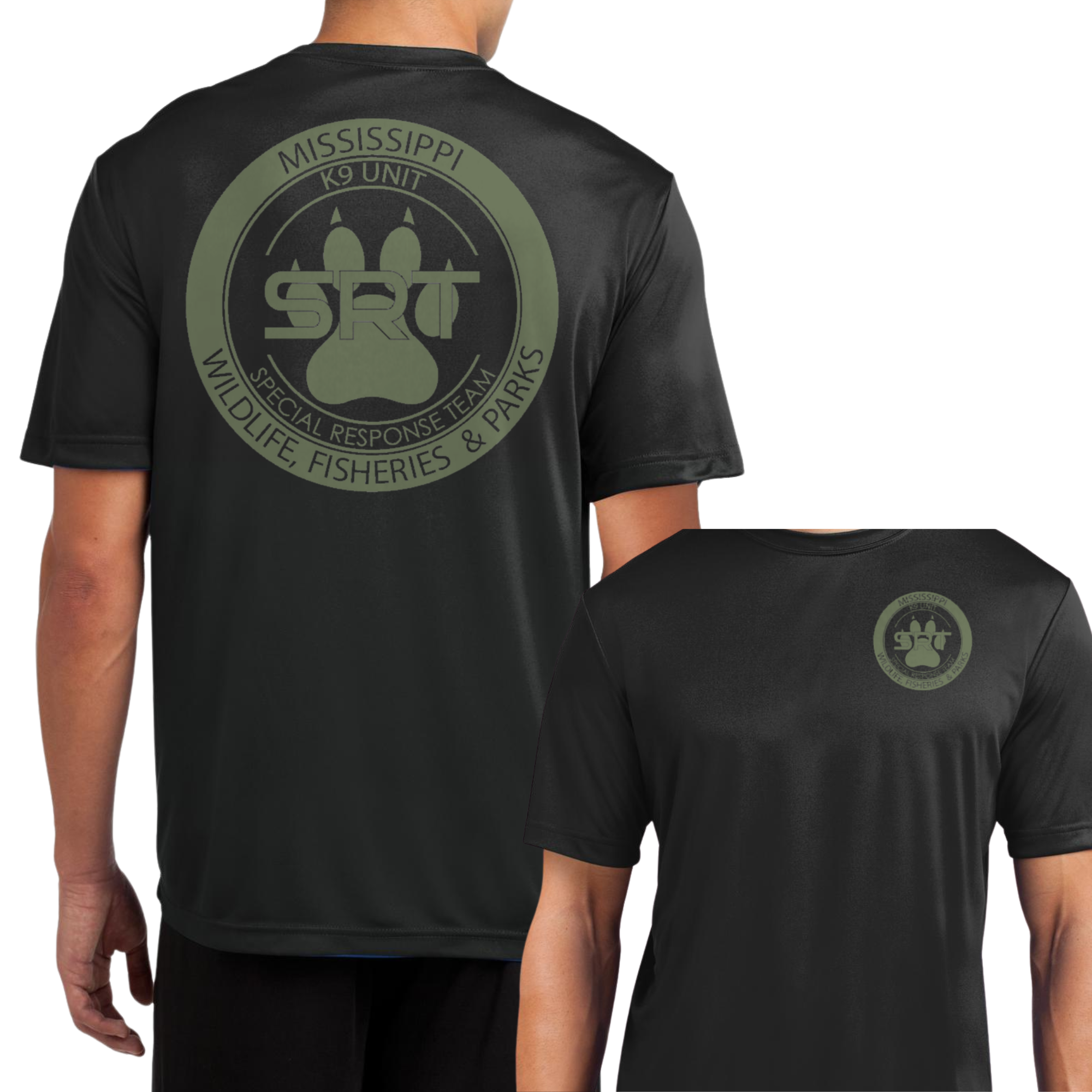 K9 Unisex Sport-tek Short Sleeve Performance Shirt (Front & Back)