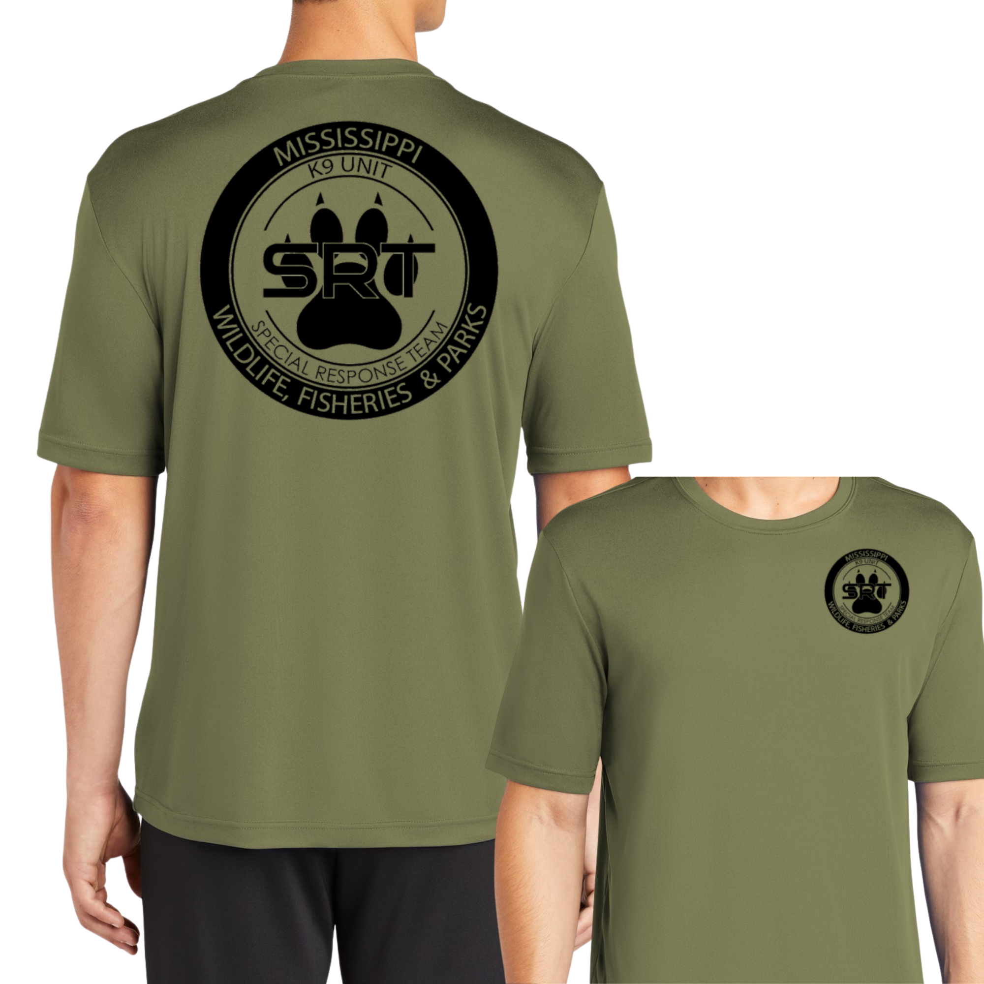 K9 Unisex Sport-tek Short Sleeve Performance Shirt (Front & Back)